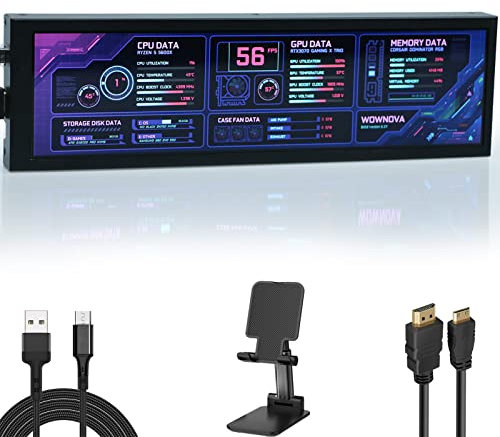 WOWNOVA Computer Hardware Temp Sensor Panel 8.8 Monitor, PC Temperature Display, HD LCD Screen for PC Case Accessories Gaming Secondary Monitor, Compatible with Windows RPi (No-Touch)