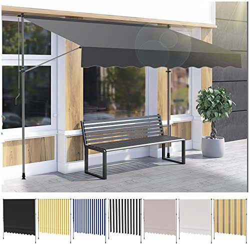 Yakimz Klemmmarkise mit Handkurbel, 350 x 120 cm Markise Balkon aus Polyester UV-beständig & höhenverstellbar,Sonnenschutz wasserdicht, ohne Bohren Grau