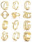 Adramata 12 Pcs Bague Femme Acier Inoxydable Bague Rétro Vintage Réglable Bague Empilable Ensemble Ouvert Argent/Or Bague pour Fille,G