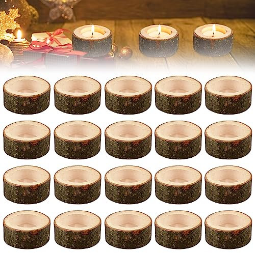 20 pcs Bougeoir Bois, Photophore Bougie Mariage Deco Mariage Champetre Support Bougie Porte-Bougie Votive Photophores pour Décoration De Table Photophore Bougie Décoration De Chandelier en Bois
