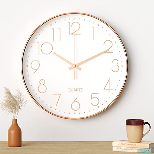 Mesybveo Orologio da Parete, 30 cm (12 pollici) Movimento al quarzo, design minimalista moderno nero, orologio da parete silenzioso per cucina, ufficio, soggiorno (rosa)