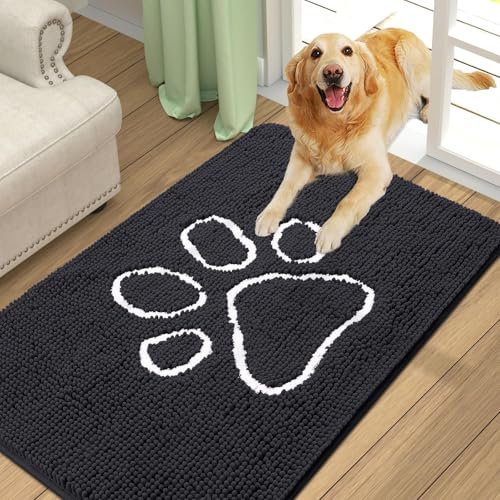 Homaxy Dog Door Mats Indoor, Super Absorbent Non Slip Doormats, Soft Chenille Floor Mat, Machine Washable Entrance Rug for Dogs Muddy Paws, Muddy Wet Shoes, Bathroom, Kitchen - 60 x 90 cm, Black