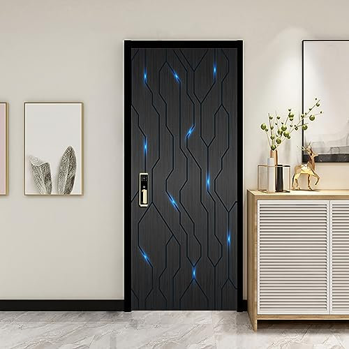 Türtapete Selbstklebend Schwarz Abstraktes Blau Türfolie Selbstklebend 3D Türtapete Wasserdicht Abnehmbare Türaufkleber PVC Türposter Selbstklebend Wohnzimmer Tür Aufkleber(77x200cm)