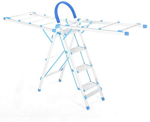 FLYIFE Escabeau en Métal À Quatre Marches, Usages Multiples Porte-Vêtements Serviette Couverture Couette Chaussures Etendoir Conception Pliable Échelle Ménager/B/38 X 95.5 X 138Cm