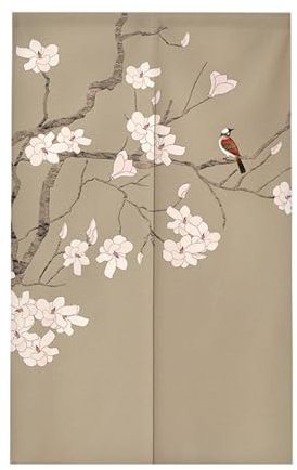 Surwin Rideau de Porte Japonais Long Tapisserie Noren en Lin Fenêtre Rideaux Panneau Tenture Tapisserie Décoration pour Cuisine Chambre Salle de Bain Décoration de Maison (85x180cm,Fleur de Prunier)