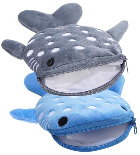 SwirlColor Mini Porte Monnaie, 2pcs Portefeuille Mignon Animal avec Fermeture à glissière Porte - Monnaie Portable pour garçon et Fille pour Change, Cartes, clés, écouteurs-Bleu et Gris