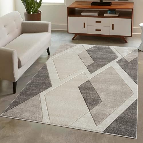 carpet city Teppich Kurzflor Braun - 80x150 cm - Moderne Wohnzimmer-Teppiche Raute-Muster mit 3D-Optik - Flachflor Bodenbelag Deko Schlafzimmer, Esszimmer