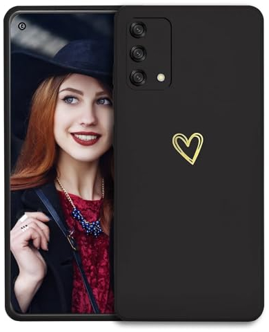 POUHYE Handyhülle für Oppo A74 4G Hülle, Soft Silikon Case mit Herz, Kameraschutz und Bildschirmschutz, Ultra Dünn Stoßfest Anti-Rutsch Schutzhülle für Oppo A74 4G Schwarz