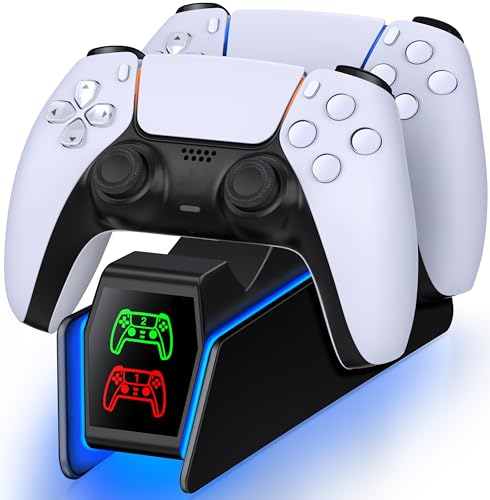 GAMSINGY PS5 Controller Ladestation, Zubehörset für Dualsense Wireless/Edge Controller, Playstation 5 Zubehör Mit 2Std Schnelllade/RGB Licht