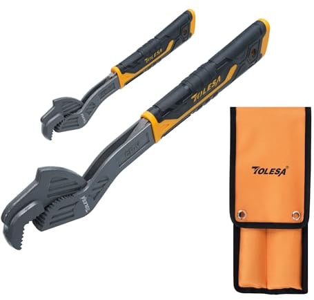 TOLESA Universal CR-V Pipe Vise Wrenches Self Adjusting with Wide Jaw 9-43mm, 2 Pack Quick-Adjust Pipe Wrenches for Kitchen, Bathroom, Tight Spaces