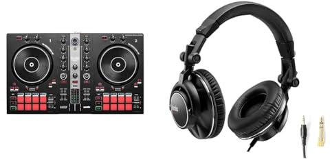 Hercules DJControl Inpulse 300 MK2, Postazione DJ USB, 2 banchi con 16 pad e scheda audio integrata & HDP DJ45, Cuffie chiuso sul retro per DJ,Pieghevoli,auricolari basculanti