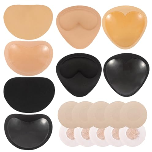 Scettar 9 Pairs Self-Adhesive Bra Pad Bra Inserts Pads Includes Boost Cups and Nipple Covers Women's Triangle Bra Pads Double Sided Adhesive Push Up Pads Reusable Sticky Pads for Bikini Top Skin Black