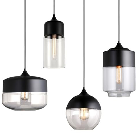 iDEGU Rétro Suspension Luminaire en Verre Clair Lustre Plafonnier Moderne Minimaliste Éclairage de Plafond E27 Lampe Suspension pour Salon Cuisine Salle à Manger Chambre Bar Restaurant (Combinaison)