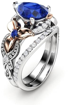 Ringe Damen Ring Für Damen Frauen Finger Herren Geschenk Saphir Zweifarbiger Ring Damen Verlobungsring Paar 9S2