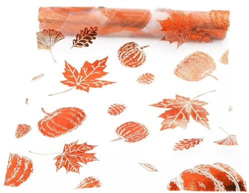 Tischläufer Herbst,28cm × 10m Tischdecke Herbst Kürbisse Ahornblätter Tischdeko Herbst Tischläufer Herbstlich Rolle Tischband Dekostoff Netz für Thanksgiving Küche Tisch Party Herbstdeko Innen