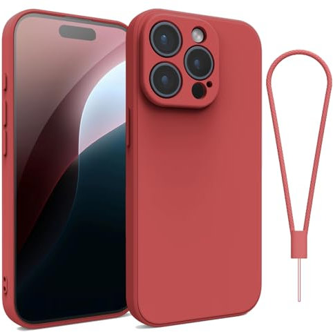 Andwing For iPhone 15 Pro Case,Silicone Case Soft Ultra For iPhone 15 Pro Phone Case Slim Protective Shockproof Cover Scratch-Resistant Microfiber Lining, 6.1 Camellia red