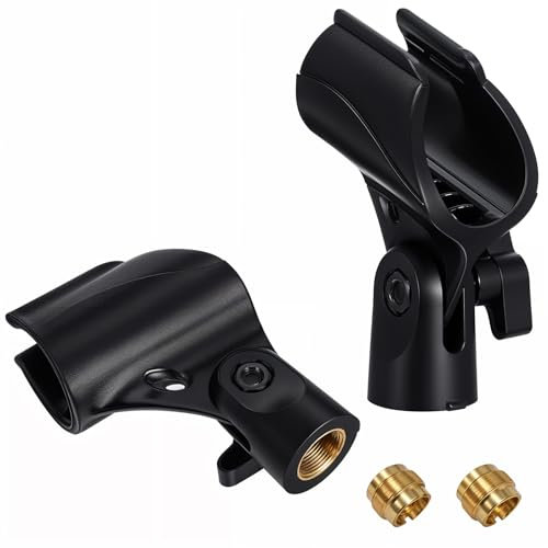 JIEYAO 2 soportes universales para micrófono, soporte de clip para micrófono, soporte ajustable para micrófono, soporte de micrófono negro, con conector de 5/8 pulgadas a adaptador de tornillo hembra