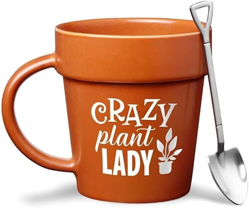 VELENTI Plant Pot Mug - Plant Lover Mug with Metallic Shovel Ornament - Fancy Plant Lover Gifts for Women, Men - Birthday Gift for Women - Cute Gifts for Mother's Day, Christmas