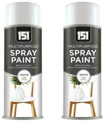 PEBBLE HUG 151 Multi-Purpose White Satin Spray Paint, DIY Projects, Quick-Drying Results, Ideal For Use On Wood, Metal, Plastic, Furniture, Durable Finish, 400ml, (2 Pcs)