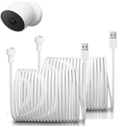 17ft/5.2M,26.2ft/8M,34ft/10.4M Camera Power Cord Compatible with Google Nest Cam (Battery) Camera,Magnetic Charger Cable For Google Nest Cam Battery Indoor Outdoor Cameras Cable,Weatherproof Cable