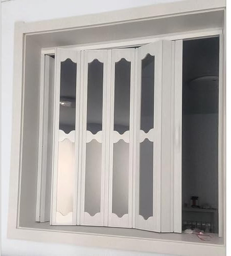 Puertas abatibles Pequeña Ventana Corredera Plegable Personalizable, Puerta Acordeón Interior con Tiradores/Cristal/Tornillos, Puerta Plegable de PVC para Ático/Supermercado/Cocina/Armario(80x35c
