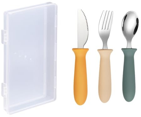QZLSAYSL Posate Per Bambini, Posate Per Lo Svezzamento, Set Di 3 Posate Per Bambini Con Manici In Silicone, Cucchiai E Forchette Per Bambini, Acciaio Inox, Silicone Alimentare