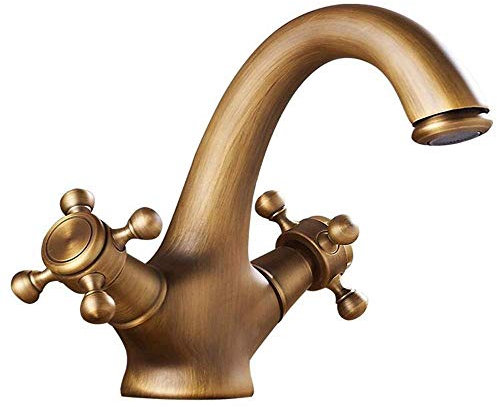 erkebspm Rubinetto Vintage Antico Doppio Interruttore Miscelatore Miscelatore Caldo e Freddo retrò, Miscelatore Stile Industriale Tradizionale, Lavabo Bagno Rubinetto in Ottone,A