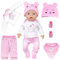 Puppenkleidung Set für 14-18 Inch Baby Puppen, Rebornpuppenkleidung 30-45cm Kleidung Bekleidung Kleidung Puppen Zubehör mit Cute Pink Elephant Top Trousers Hat Bib Socks Geschenk für Kinder Mädchen