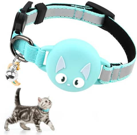 AirTag Katzenhalsband mit Glocke, ELEPRUC Sicherheits-Halsband Katze, Reflektierend GPS Tracker Cat Collar, Katzen Halsband, Tractive GPS Tracker für Katzen mit Breakaway-Verschluss Verstellbares