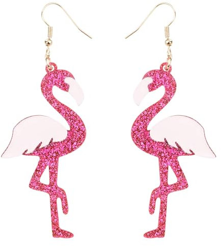 Boucles d'Oreilles Flamant Rose pour Femme, Acrylique Paillettes Boucles d'Oreilles Pendantes Flamant Rose Bijoux d'Oiseaux pour un Usage Quotidien Été Plage Fête Tropicale (Style 4)