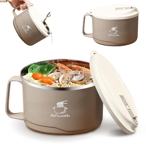 Ramenschüssel Instant, 1100ML Ramen Bowl con asa y tapa, cuenco para fideos, tazón instantáneo, tazón de ramen instantáneo, aislamiento térmico, doble aislamiento, sellado, para fideos, almuerzo