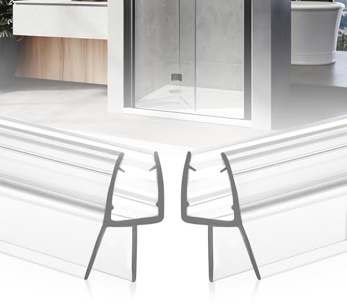 Shower Door Bottom Seal, 2-Pack PVC Strips with Sweep 36 Long, for 3/8(10mm) Thick Framless Glass Door, to Stop Water Leakage