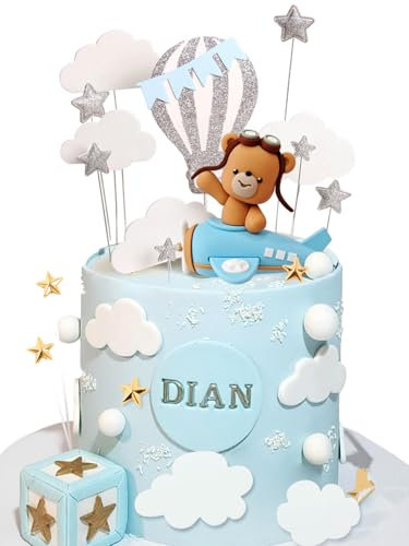 JeVenis Hot Air Balloons Airplane Cake Decoration Plane Cake Topper for Time Flies 1st Birthday Decorations Airplane Birthday Baby Shower Decorations
