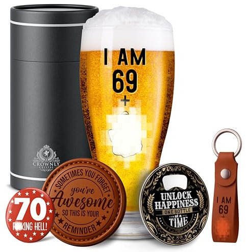 CROWNLY CRYSTAL® Copas De Cerveza Regalos 70 Años Hombre Regalos Personalizados Originales Para Hombre Regalo Cumpleaños Padre