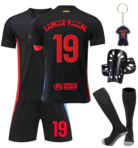 Pardofelis Trikot Fussball Jungen, Fußball Trikot Kinder Football Trainingsshirt Jersey, Fussball Trikot mit T-Shirt Shorts Socken und Schienbeinschoner Set (Schwarz-19, 26)