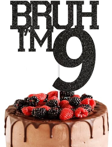HSC 9th Birthday Cake Topper, 9th Birthday Decorations, Black Glitter I'M 9 Cake Topper for 9 Year Old Funny Party Supplies