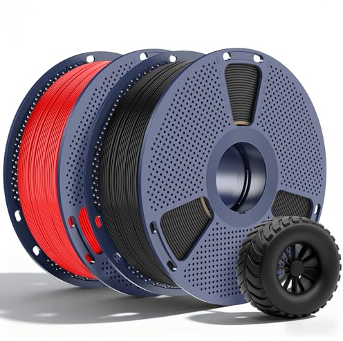 SUNLU 2KG TPU 3D Druck Filament 1.75mm, Industrietaugliches 95A Filament TPU, Verschleißfest, Flexibel, Hochelastisch und Reißfest, Maßgenauigkeit ±0.03mm, 1KG/Spule, 2 Spulen Schwarz+Rot