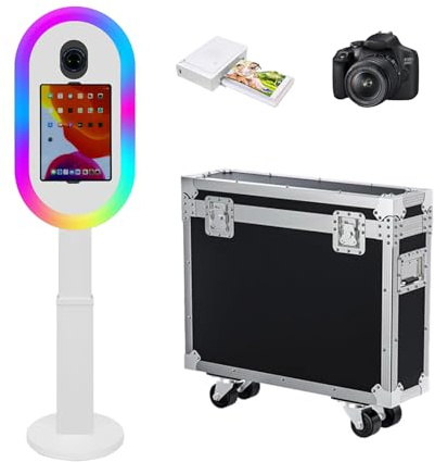 Photomaton compatible avec iPad 10,2 à 13 et appareil photo, cabine photo pour iPad avec étui de transport et impression instantanée, machine pour location, fêtes, mariage (blanc, photomaton +