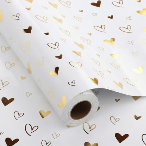 woric 43cm x 12m Geschenkpapier Herzen, Geschenkpapier Rolle | Geschenkpapierrolle Geschenkpapier Edel für Hochzeit Geburtstag Jahrestag