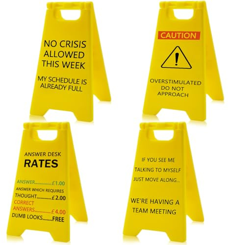 4 Pcs Funny Office Desk Accessories Plaque Do Not Overstimulated Warning Sign Mini Prank Humorous Gifts For Coworkers Boss Friend Men Women The Team Meeting Office Decor Teacher Desks Ornament