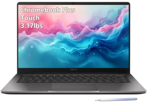 ASUS Chromebook Plus Laptop Touchsceen - 8Core Intel i3 Beat i3-1215U -14inch FHD Display -8GB RAM| 256GB -Goole AI Laptop - School Students Kids 8-12 -Stylus Pen