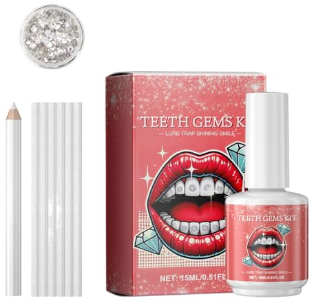 Firm Crystal Tooth Gems Set, Glue-On Removable Teeth Gems Kit, Includes Glue 3x3x7.4cm, Gemstone Pen, Lamp, Tampon, Tooth Gem Bottle, for Men, Women, Adults, Beauticians