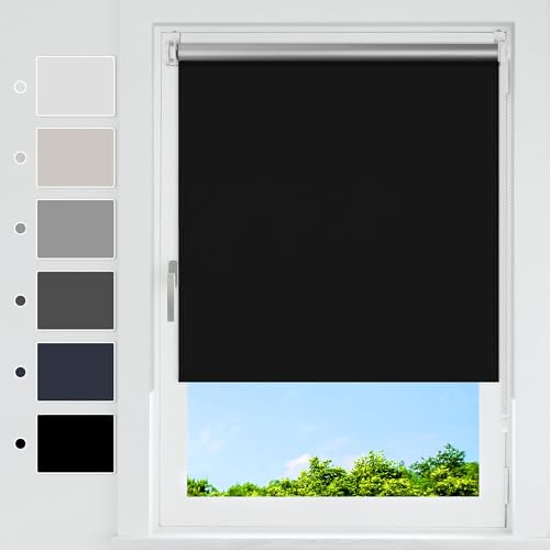 HOMEDEMO Tende a rullo oscuranti per interni Senza Foratura, 40x170cm, (Tessuto 40cm), Nero, Tenda a rullo oscurante, veneziane da interno Giorno e Notte,per Porte e Finestre