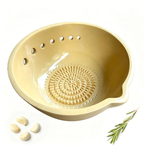 VELAJA Knoblauchreibe, 2-in-1 Reibeteller Harz mit Kräuterabstreifer, Handgefertigte Knoblauchreibe Teller für Ingwer, Kräuter & Dips, Kompakte Küchenhelfer