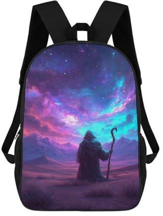 sinyumoney Rucksack Für Jungen Und Mädchen, 3D-Druck Galactic Wizard's Journey Schulrucksack, Grundschulrucksack, Freizeitrucksack, Reiserucksack, Laptop-Tagesrucksack 17inch