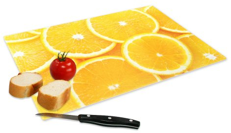 XXL Glas-Schneidebrett mit Motiv im Orange-Design, Grösse 28,5x39cm