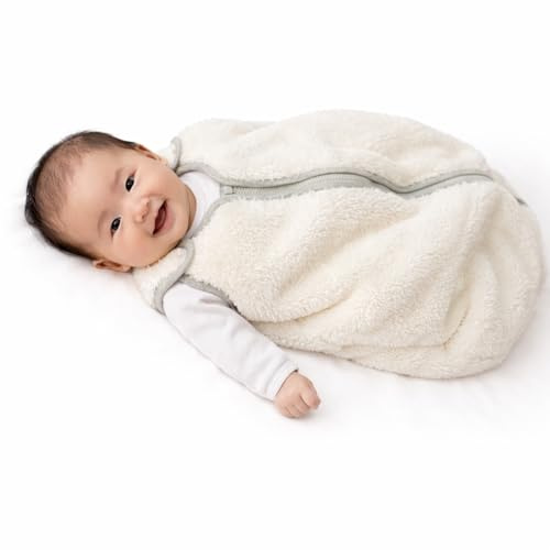 Baby Deedee Sleep Nest Teddy - Baby Sleep Sack 2.5 TOG 0-6 Months, Warm Sherpa Faux Fur & Cotton Lined Sleeping Bag with Patented Shoulder Snaps, Newborn Wearable Blanket for Boys & Girls, Ivory