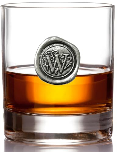 English Pewter Company 11oz Whisky Glass Tumbler with Monogram Initial - Personalised Gift with Your Choice of Initial (W) [MON123]