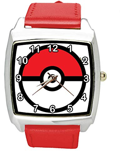 Quadratische Uhr aus rotem Leder für Taschenmonster-Fans