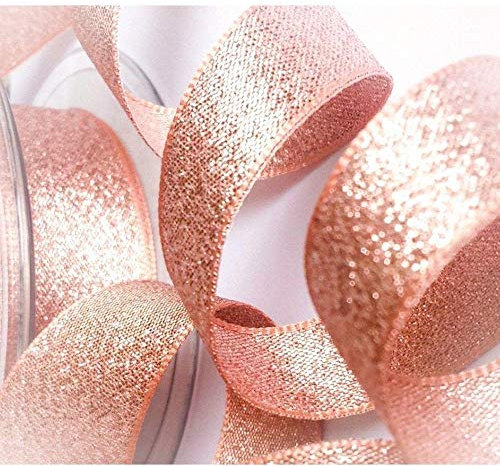 Berisford Rose Gold Lame Ribbon, 15mm